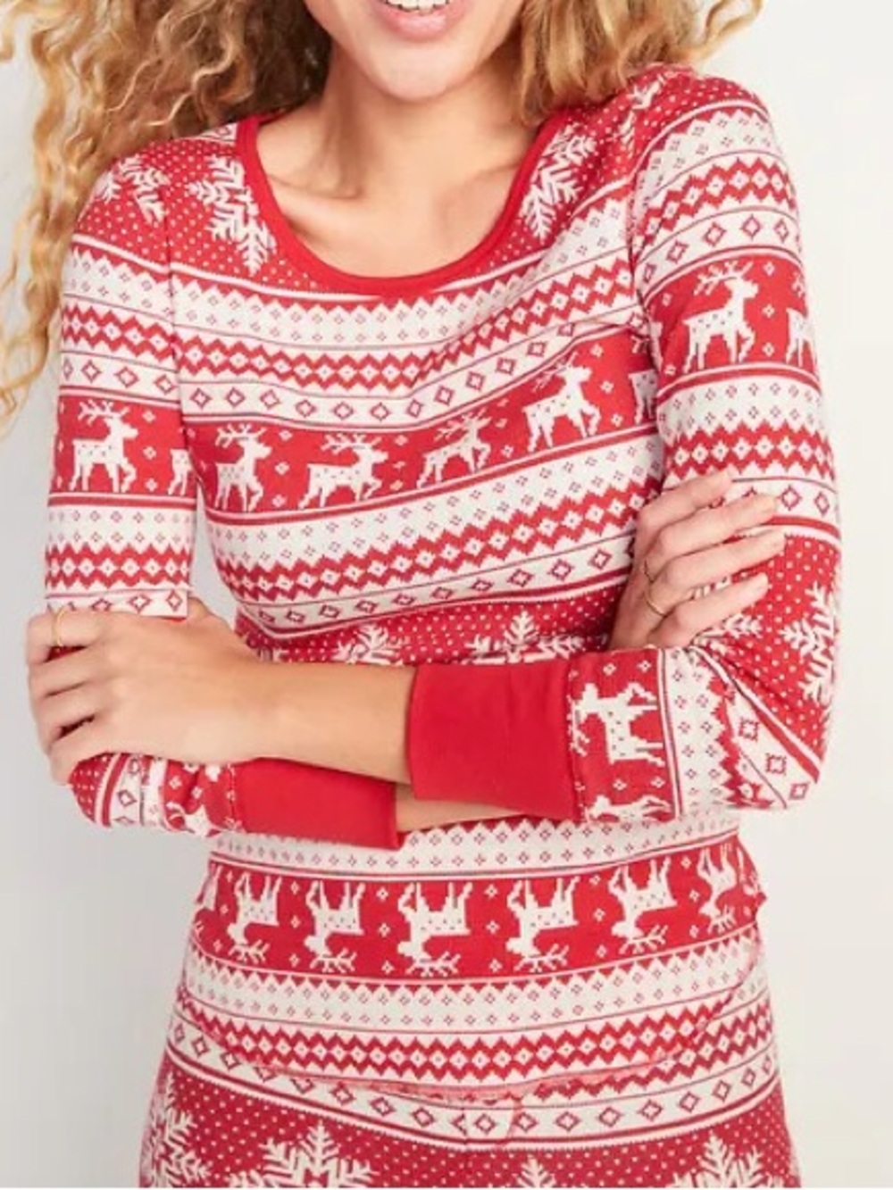 Christmas Red Fair Isle Reindeer Women’s Thermal Sweater Sz-XL. HH7